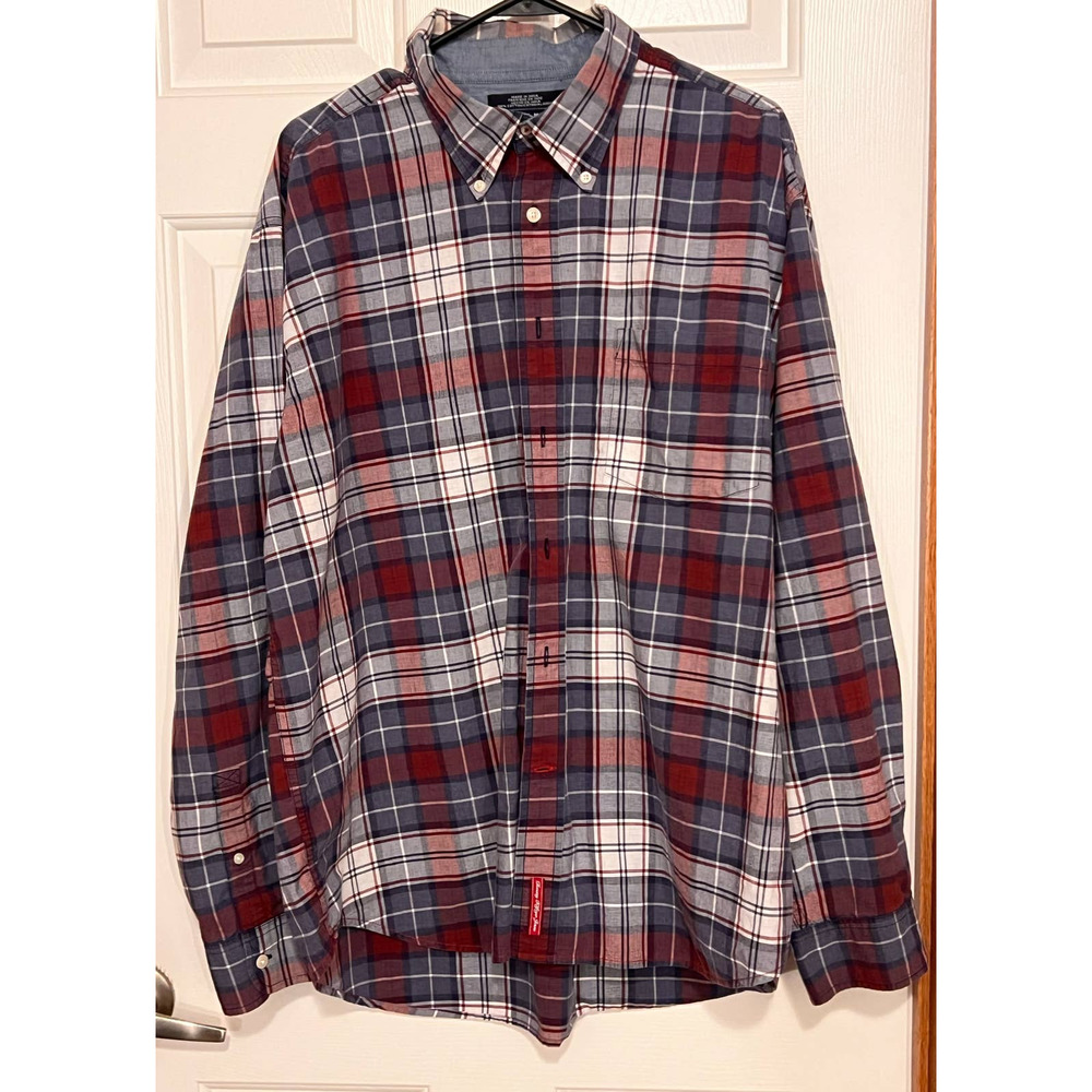 Vintage‎ Tommy Jeans Button Down Shirt Size XL Plum Blue White